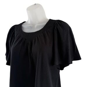 Nation LTD Shirt‎ Womens Small Black Pima Cotton Smocked Neck Flutter Sleeve